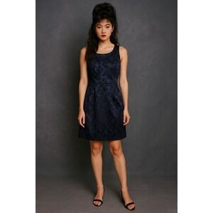 Candy Rock Navy Blue Floral Butterfly Brocade Dress Sleeveless Cocktail‎ Party
